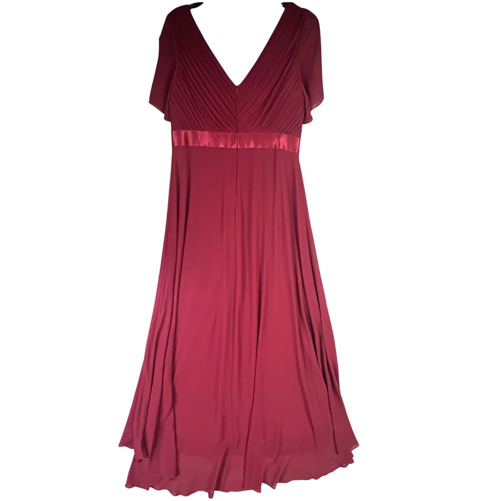 Ever Pretty Maxi Dress Women 20 Burgundy New Pleated V-Neck Flutter Sleeve New - Picture 5 of 11